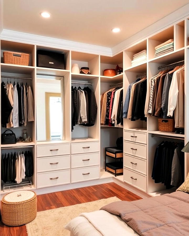 l shape bedroom for a walk in closet