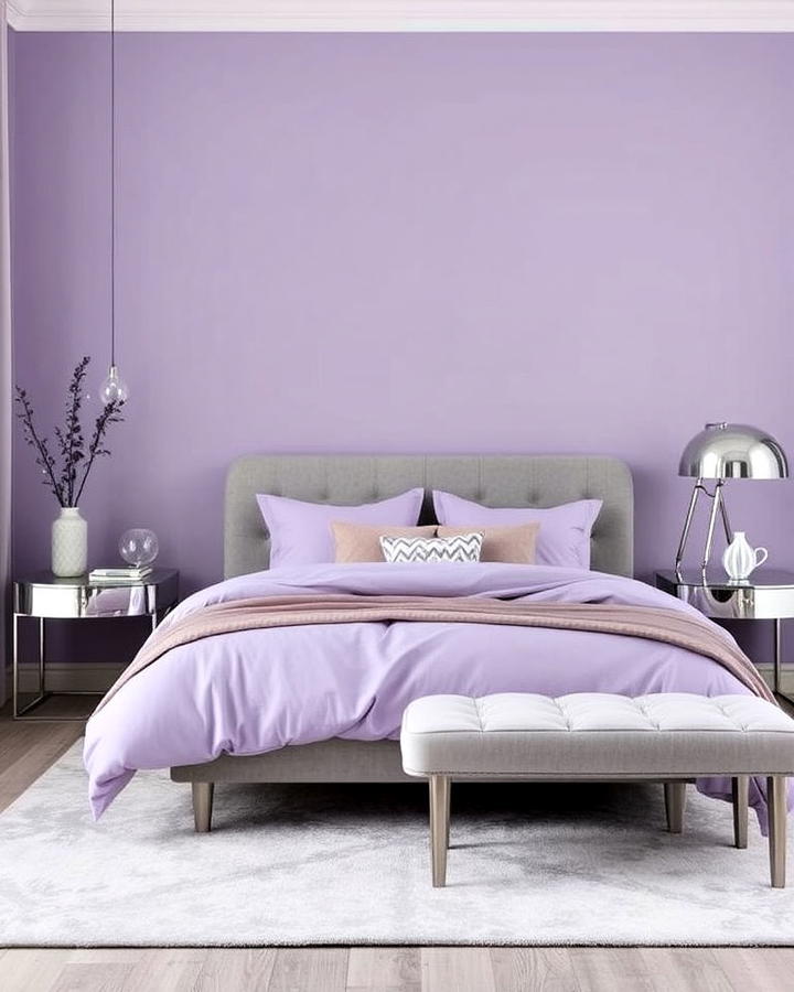 lilac and gray harmony bedroom design