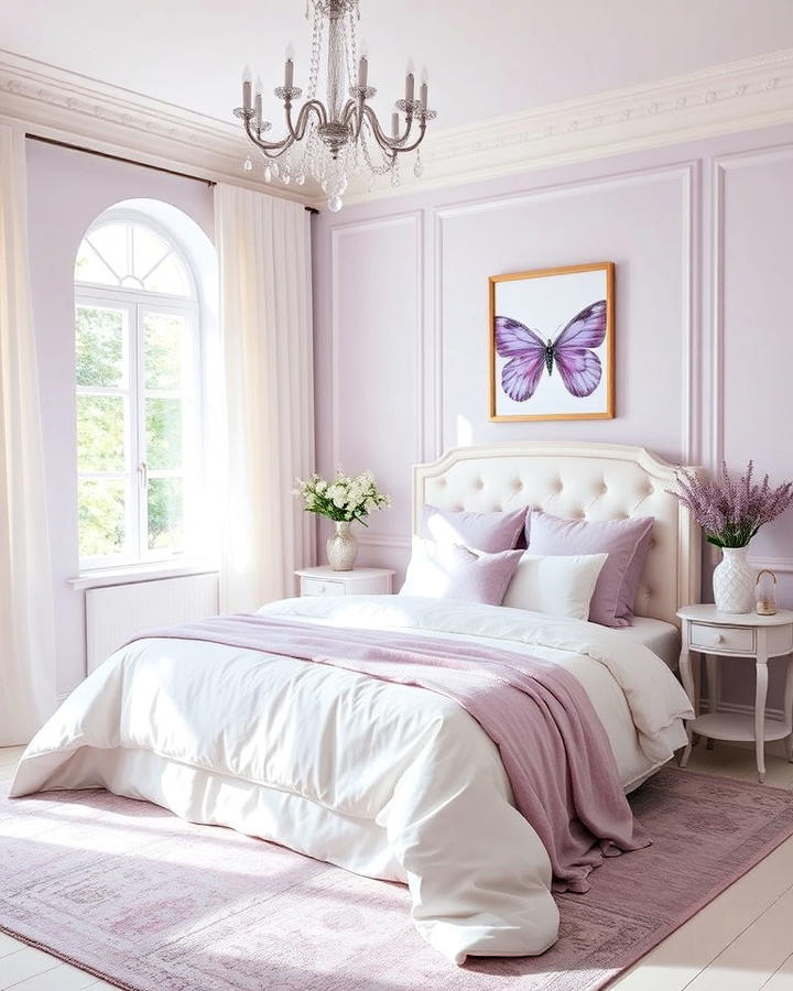 lilac and white color scheme bedroom