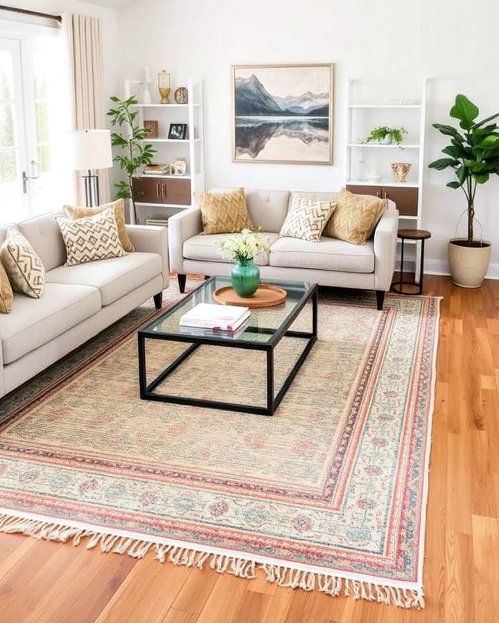 living room layered rug for added texture