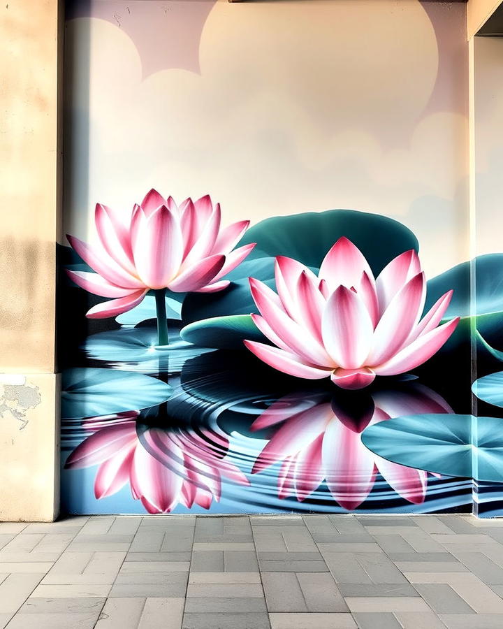 lotus blossoms mural for building