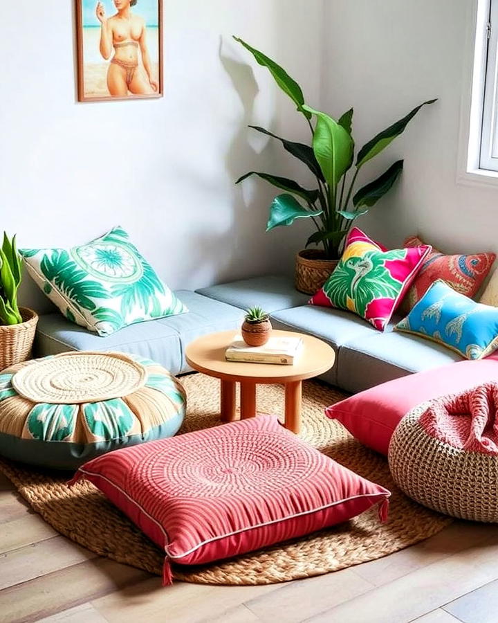 low seating arrangements for bohemian decor