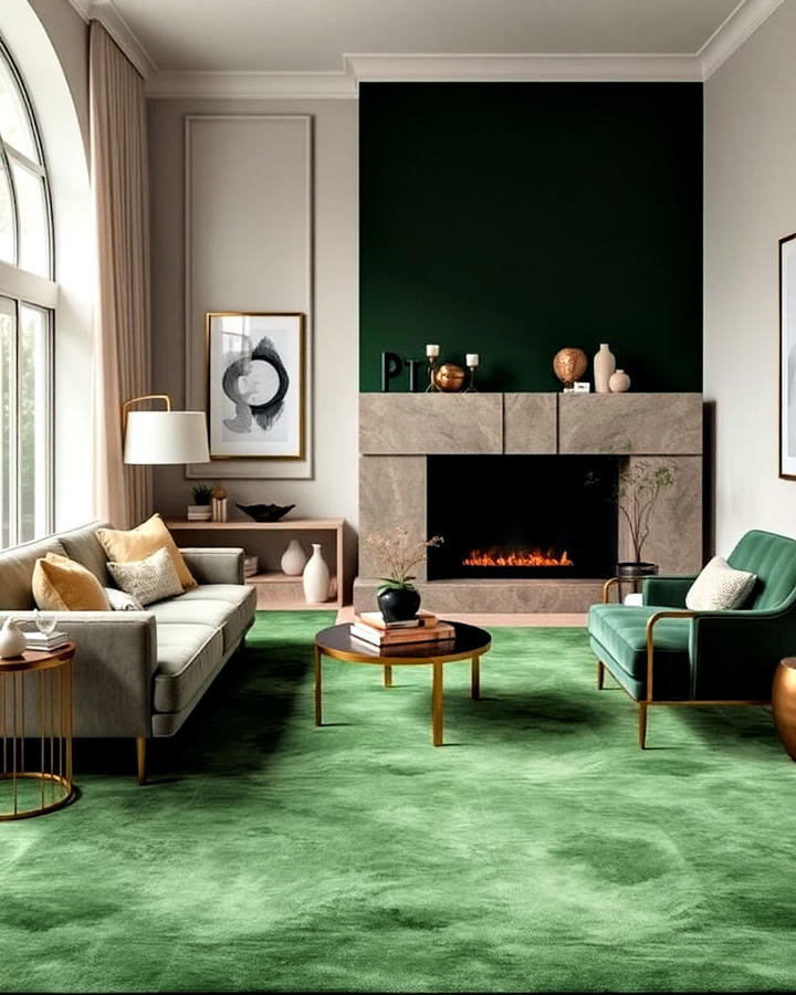 luxurious velvet green carpet for living room