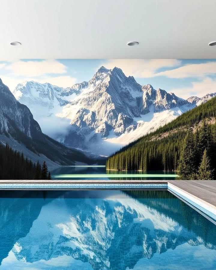 majestic mountain lake pool mural