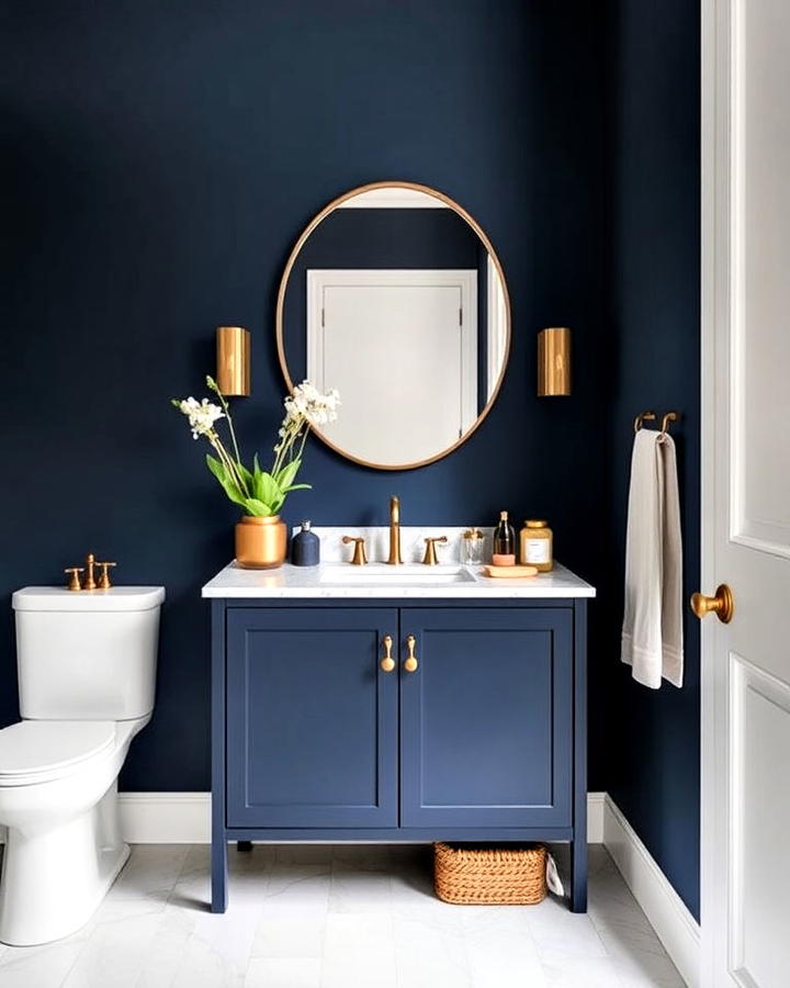 matte navy blue finish powder room