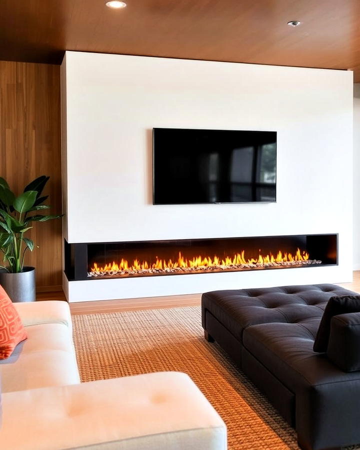 mid century modern linear fireplace