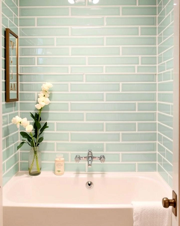 mint green subway tiles bathroom