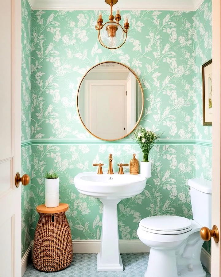 mint green wallpaper bathroom for a patterned effect