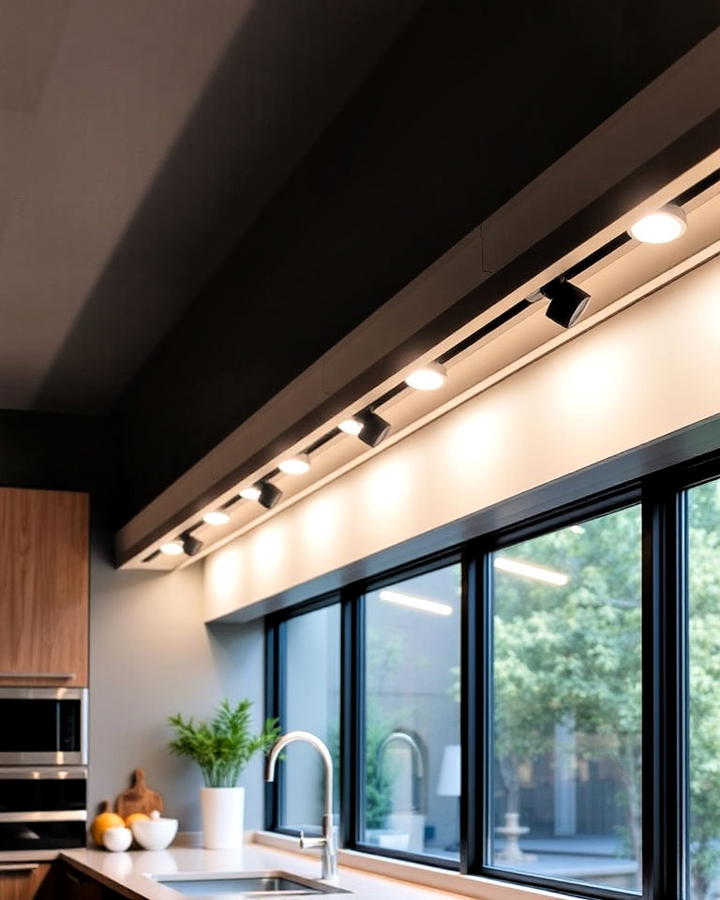 monorail track lighting for a sophisticated kitchen