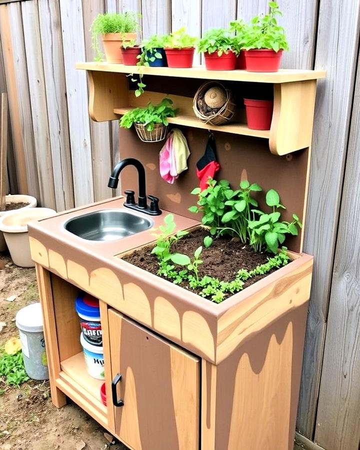 mud kitchen with built in planter