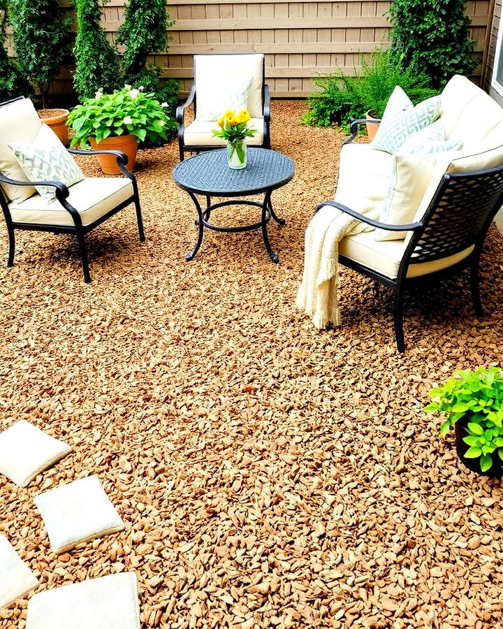 mulch patio with outdoor furniture idea