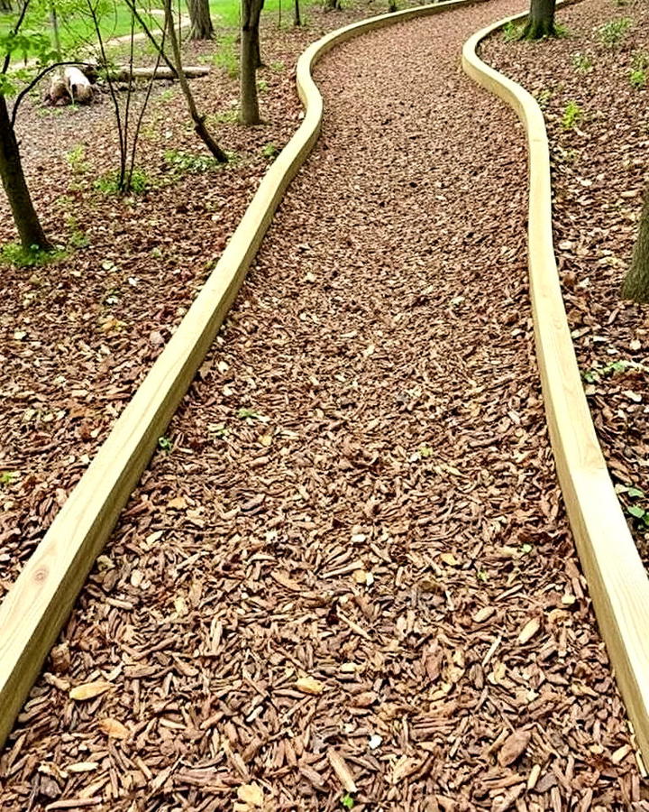 mulched pathway with timber edging