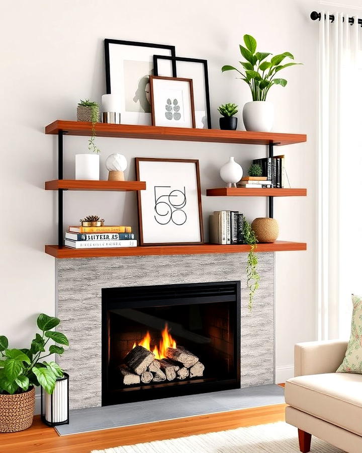 multi tiered floating shelves for functionality