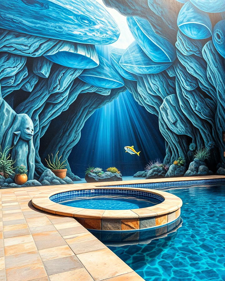 mystical underwater cave mural for pool