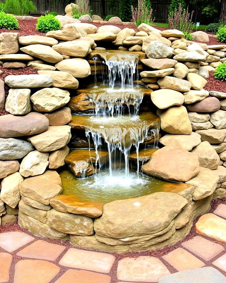 natural rock waterfall retaining wall