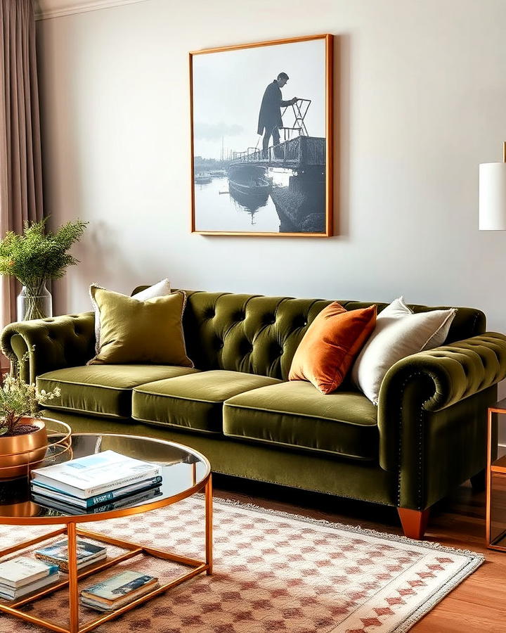 olive green velvet sofa design