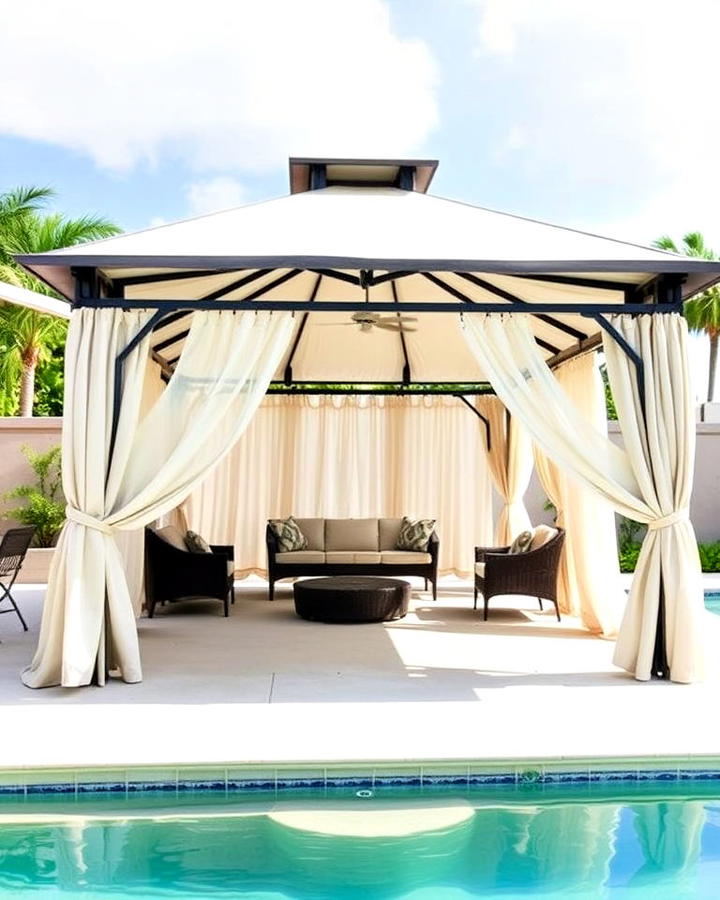 open air pool gazebo with curtains