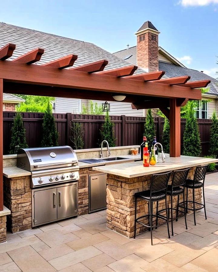 outdoor kitchen in large backyard