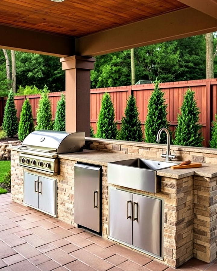 outdoor kitchen with a sink and prep station