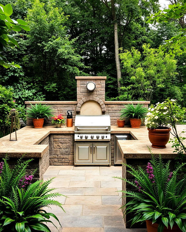 outdoor kitchen with stone accents