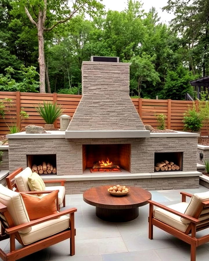 outdoor mid century modern fireplace design