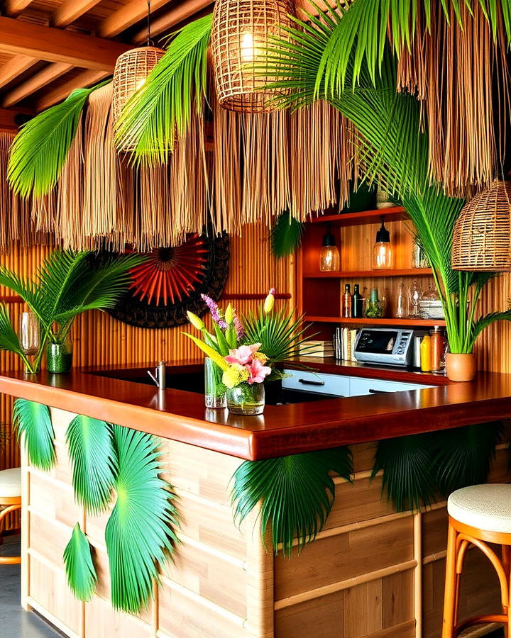 palm leaf decoration tiki bar for island flair