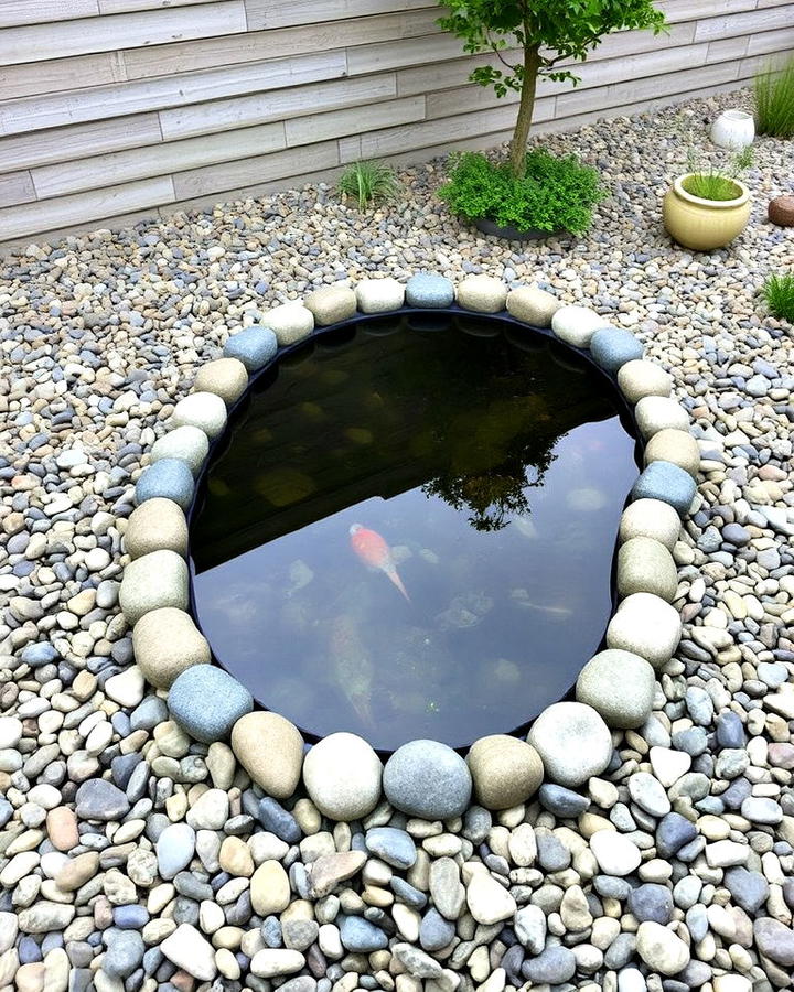 pebble surround raised garden pond