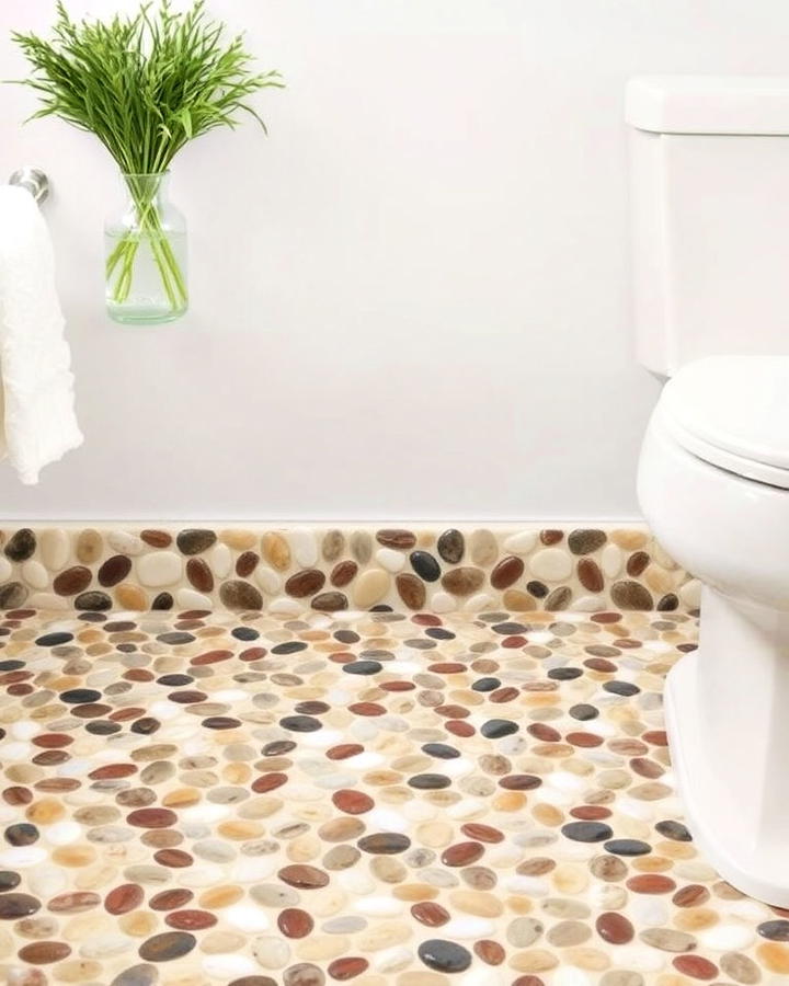 pebble tile skirting bathroom