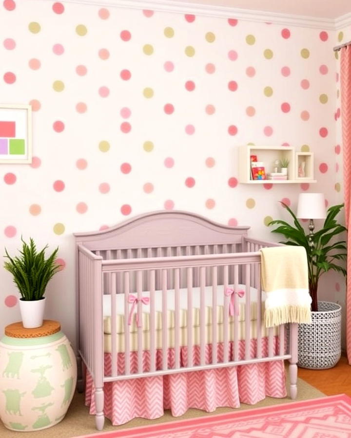 pink and green nursery accent wall