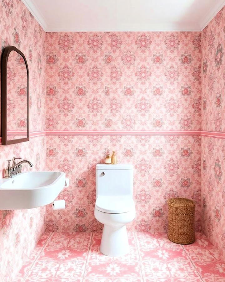 pink patterned tiles bathroom for a decorative touch