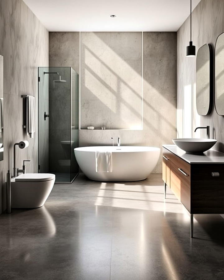 polished concrete floor bathroom for durability