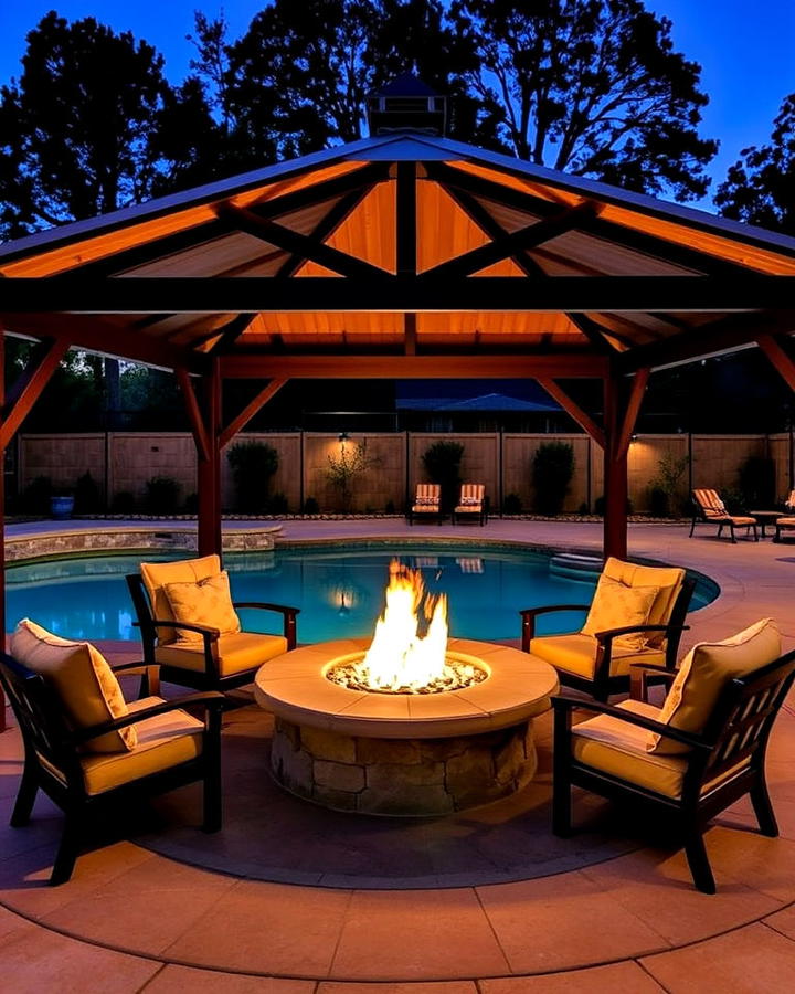 pool gazebo with fire pit