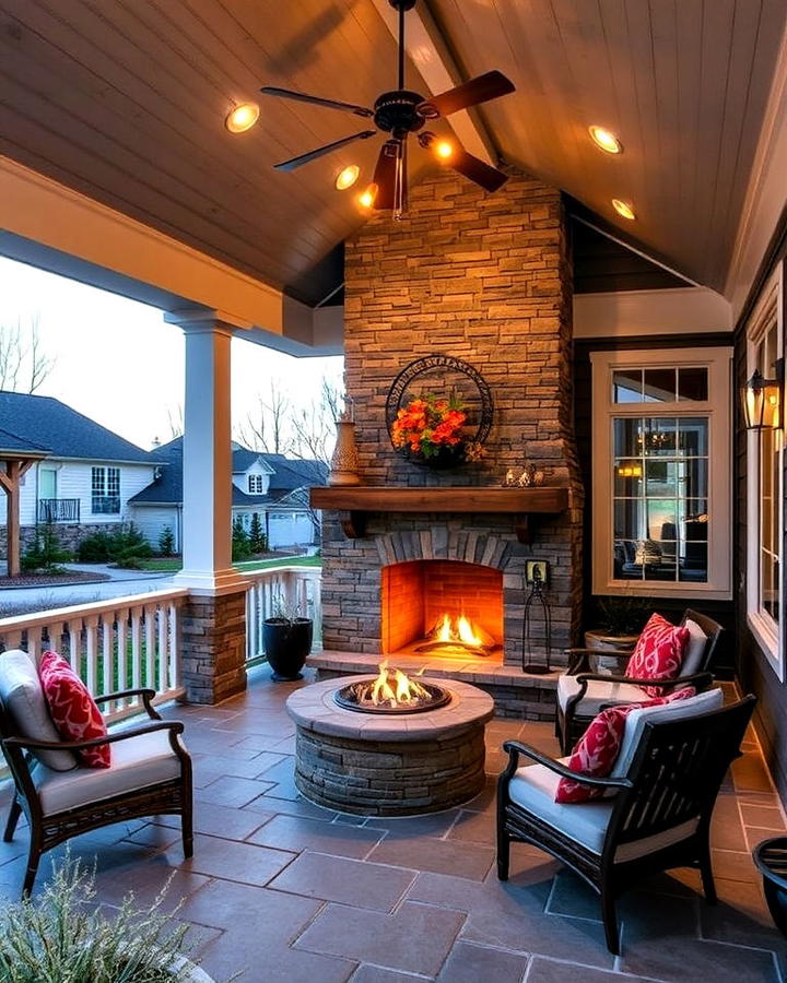 ranch porch with outdoor fireplace