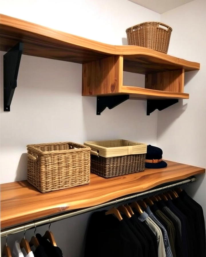 raw edge shelves for rustic closet