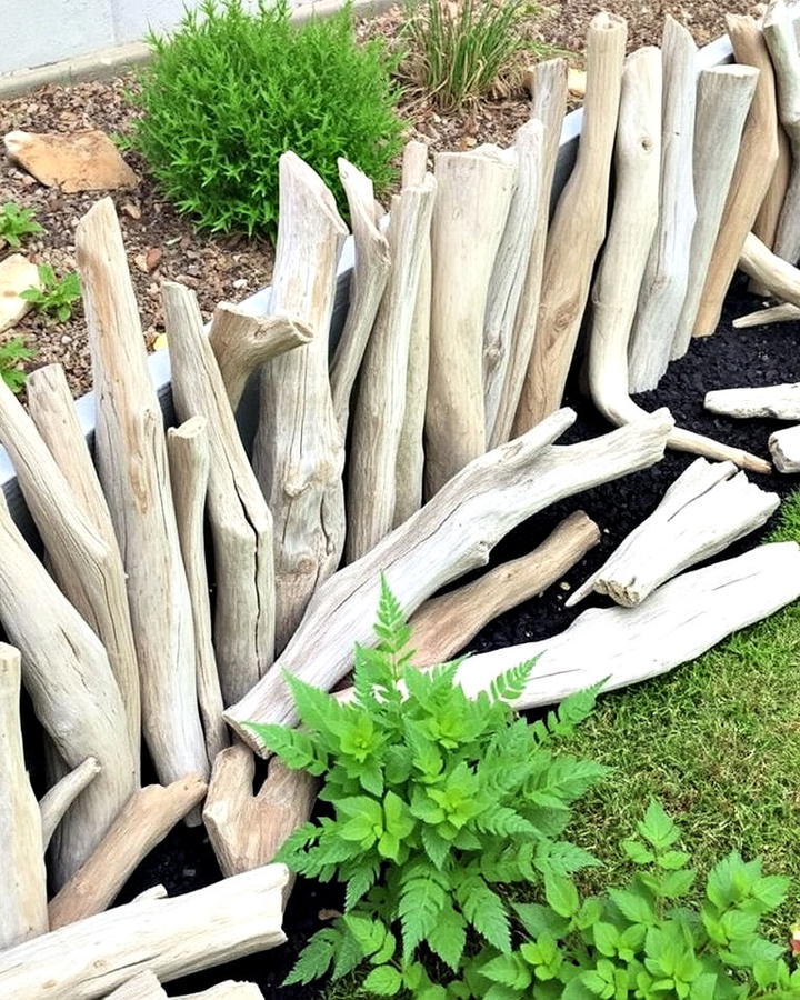 recycled driftwood garden edging