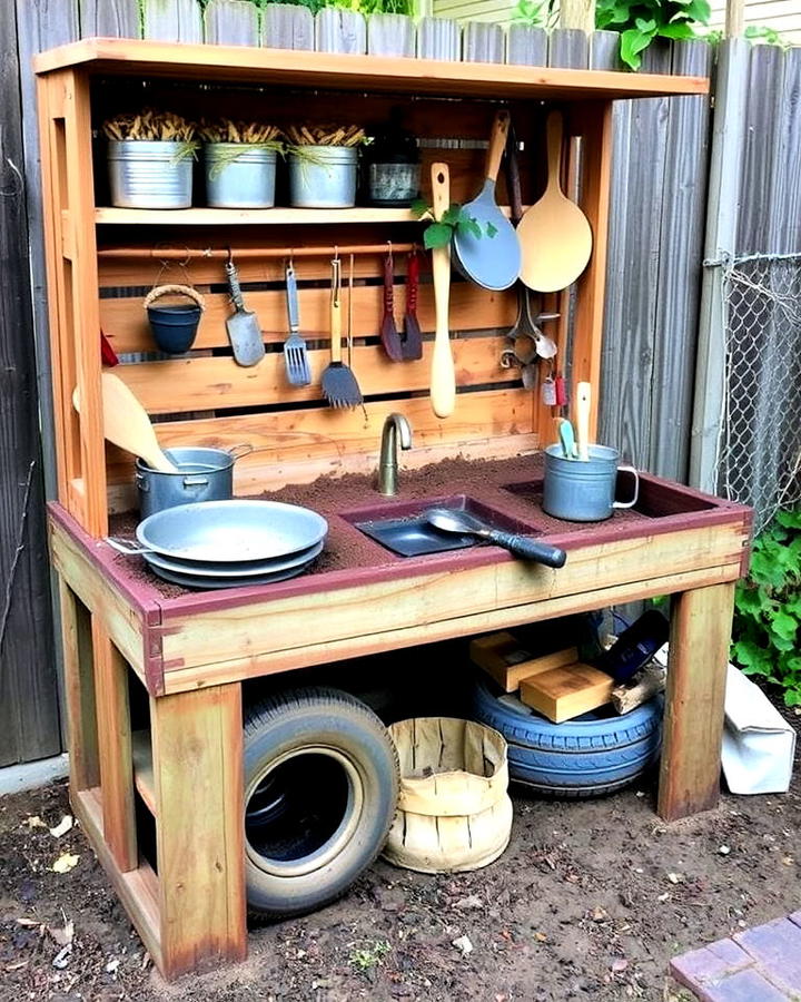 recycled material mud kitchen idea