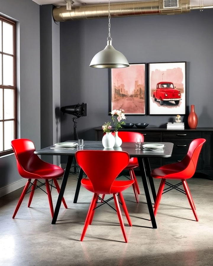 red and grey modern contrast dining room