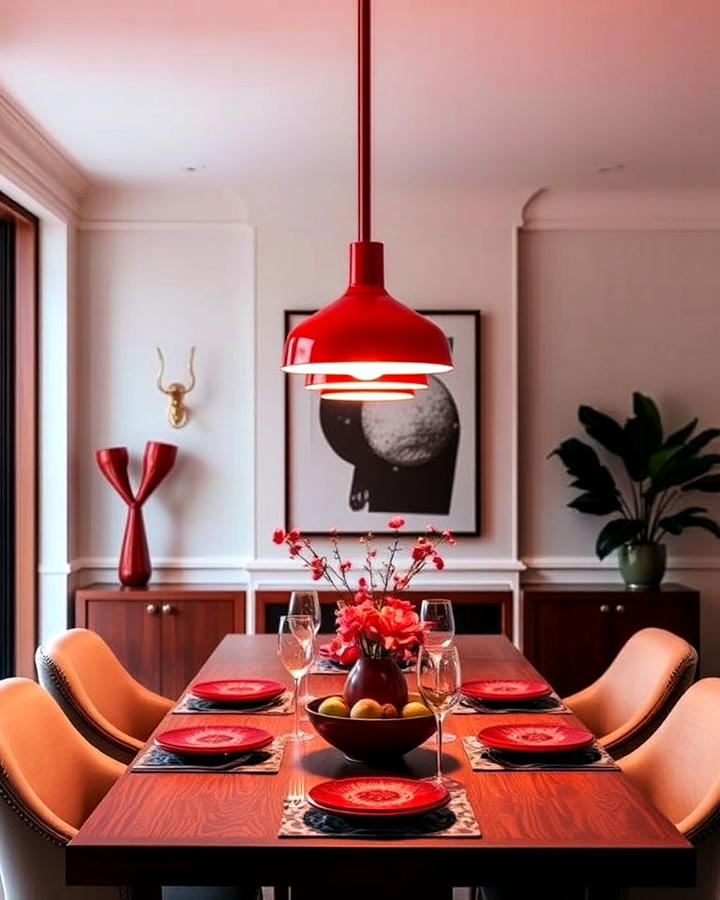 red pendant lighting to enhance dining room