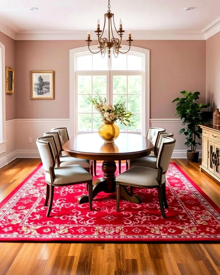 red rug in dining room