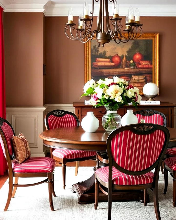 red upholstery details dining room