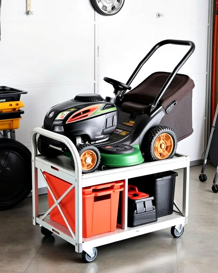 rolling lawn mower storage cart