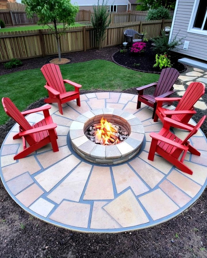 rustic circular flagstone fire pit design