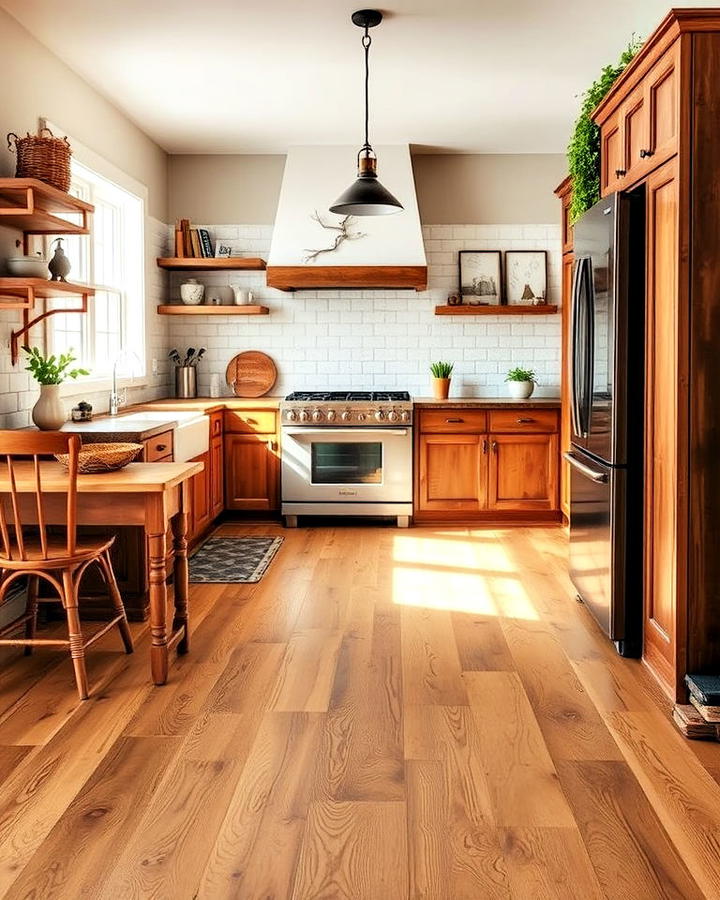 rustic kitchen with wide plank wood floors