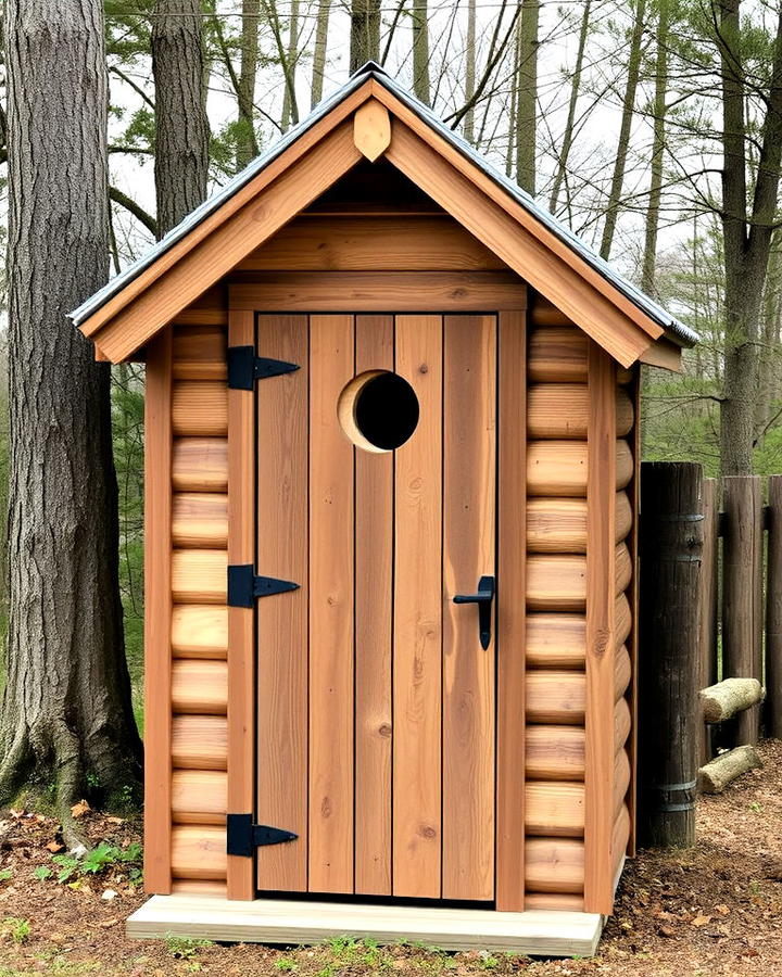 rustic wood aesthetic outhouse design