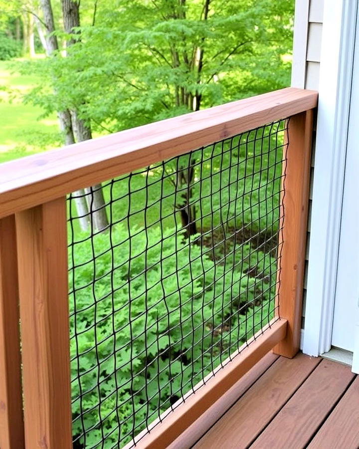 rustic wooden framed hog wire deck railing