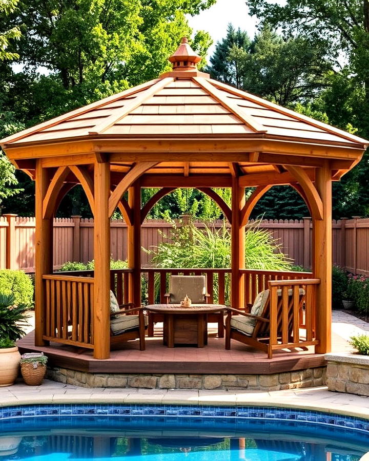 rustic wooden pool gazebo