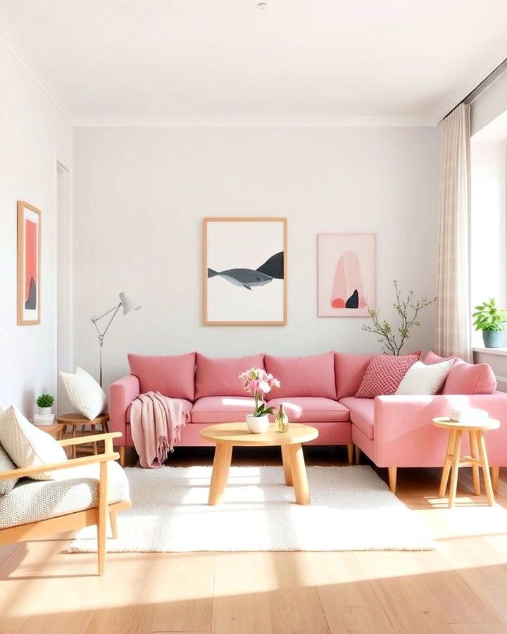 scandinavian minimalism room with a pink twist