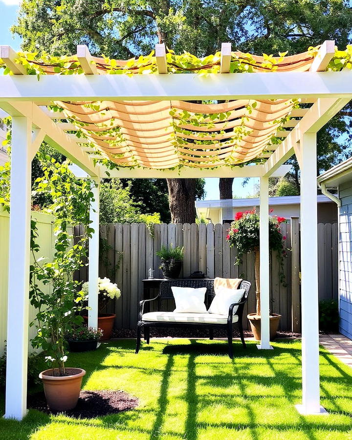 shaded backyard garden pergola