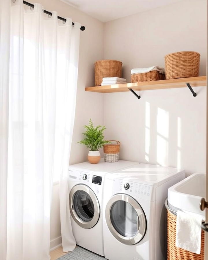 sheer white laundry room curtains for airy elegance