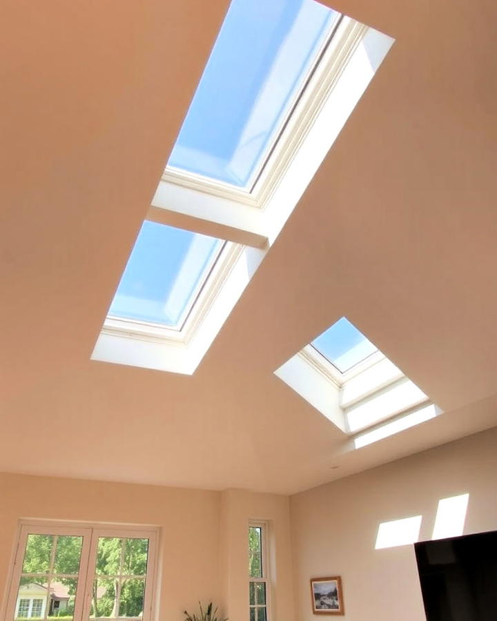 skylights vaulted ceiling in living room